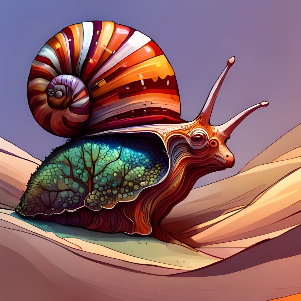 Cartoon Snail with Intricate Shell in Gouache Style