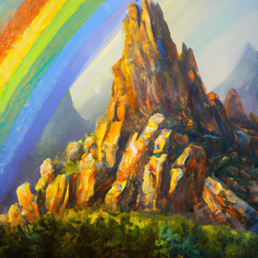 Rainbow Rocky Mountains in Oil Paint Style