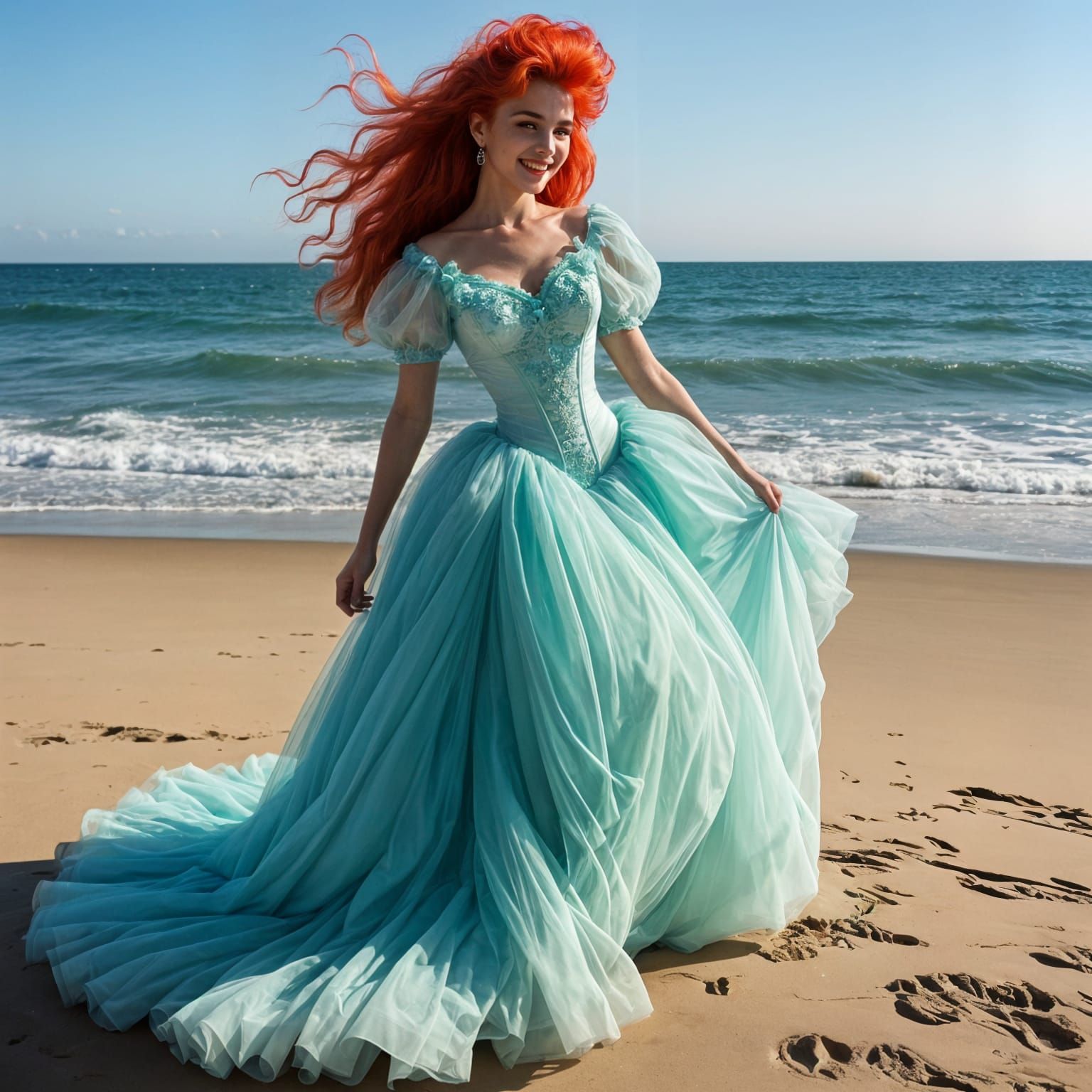 Ariel's Aqua Dream Wedding Gown in 1980s Style