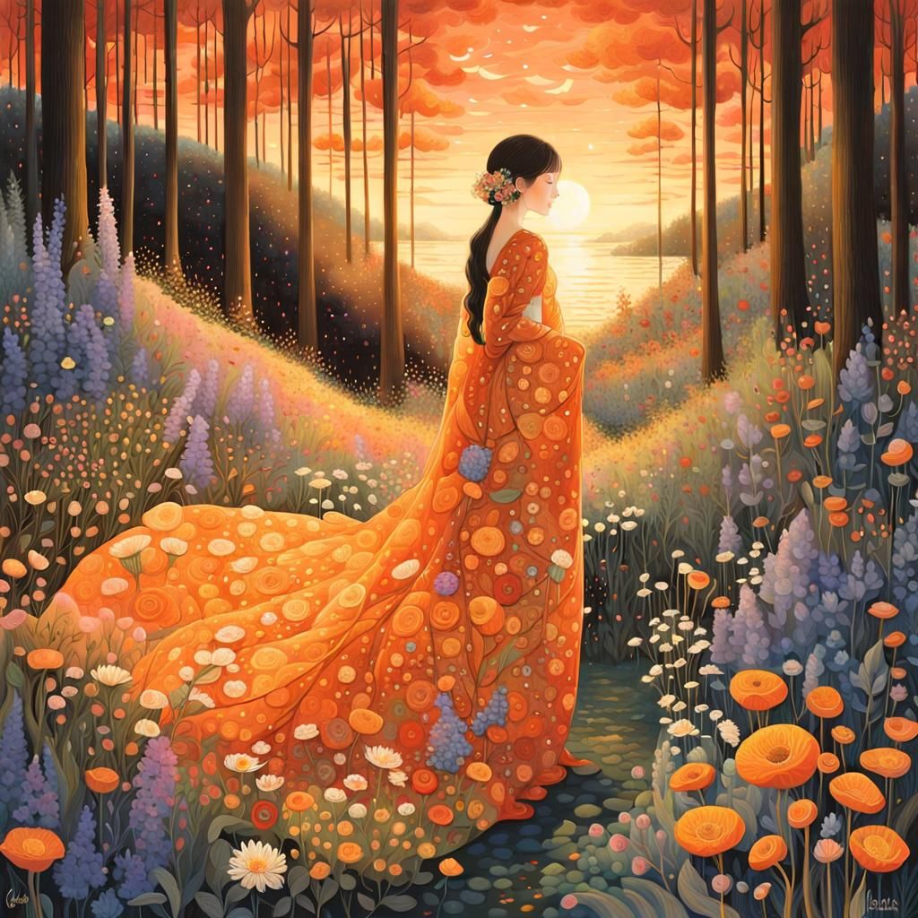 Sunset Hybrid in Enchanted Forest, Surreal Artwork
