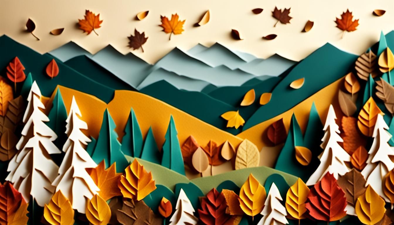 Autumn Forest Paper Collage in Bas Relief Style