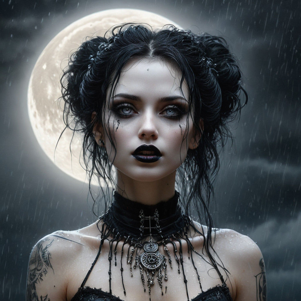 Goth Beauty Reigns Under Victorian Moonlight