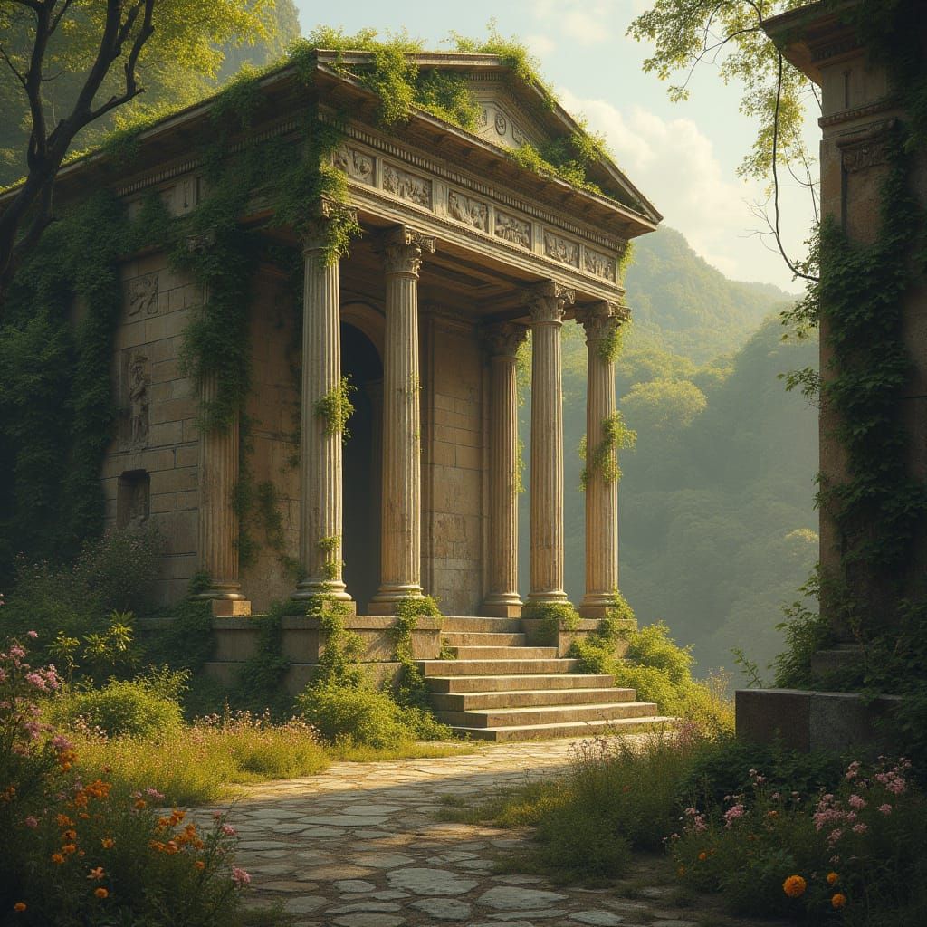 Ancient Temple in Mystical Golden Light