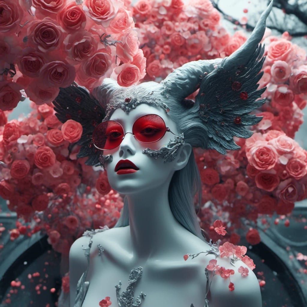 Demon with Wings and Horns in Cemetery Setting