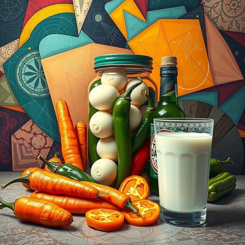 Vibrant Maximalist Still Life: Pickled Eggs and Tabasco