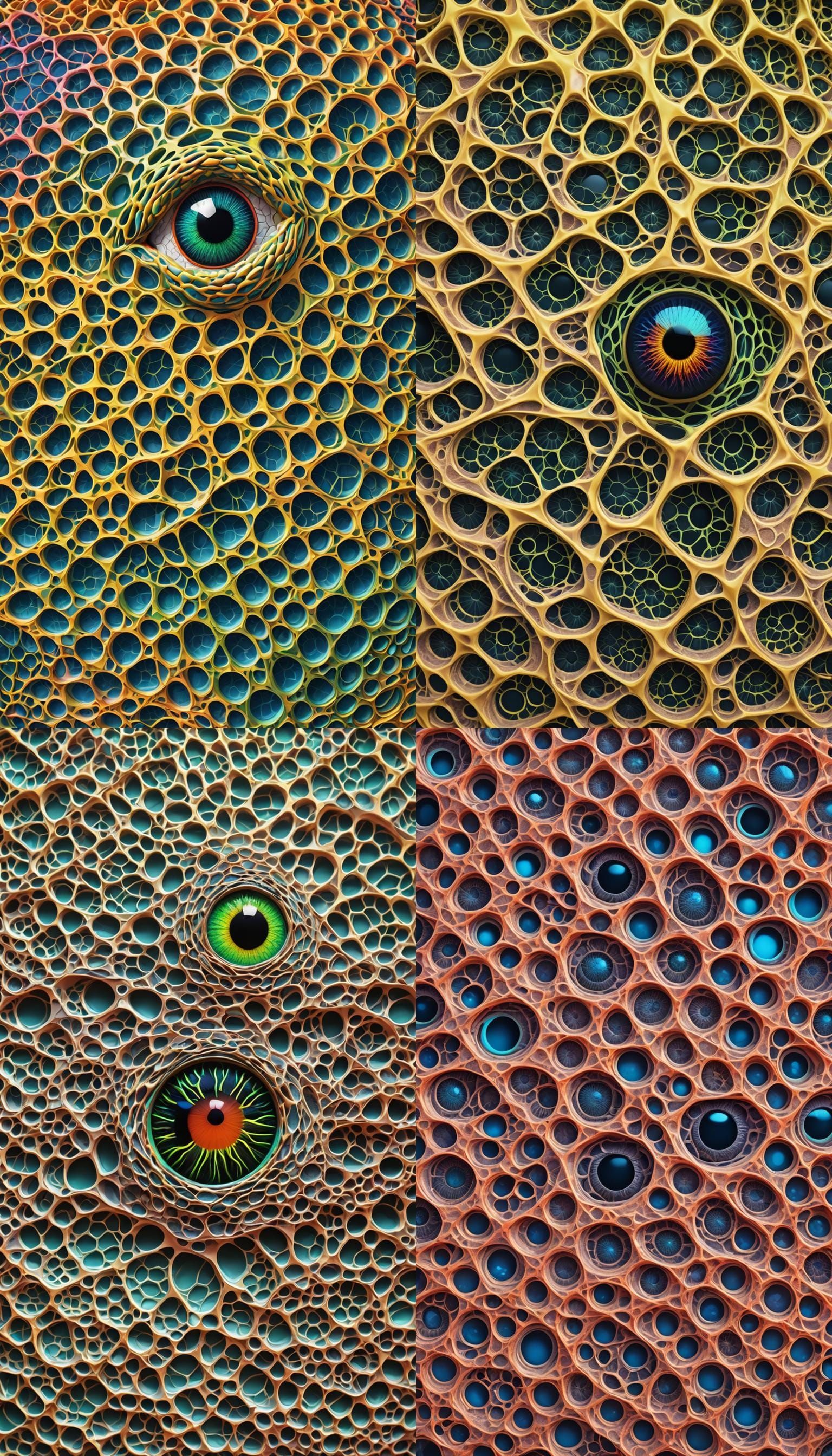 Neon 3D Mesh Skin Over Eyeball, Nature Photography