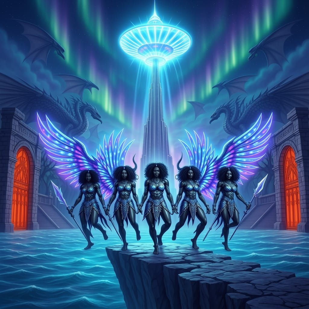 Black Gargoyle Priestesses & Warriors at Gates of Hell