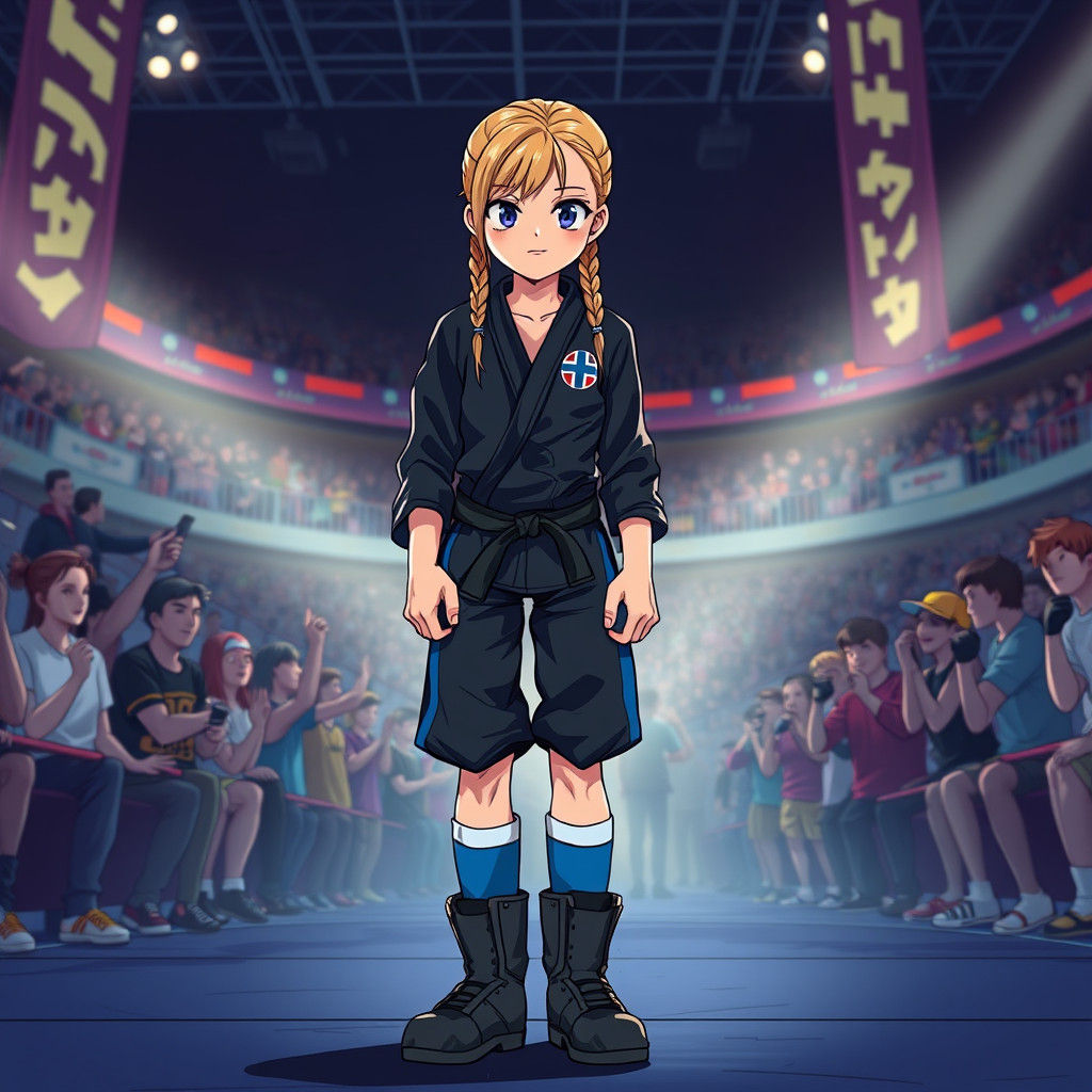 Confident Finnish Girl in Anime-Style Fighting Tournament