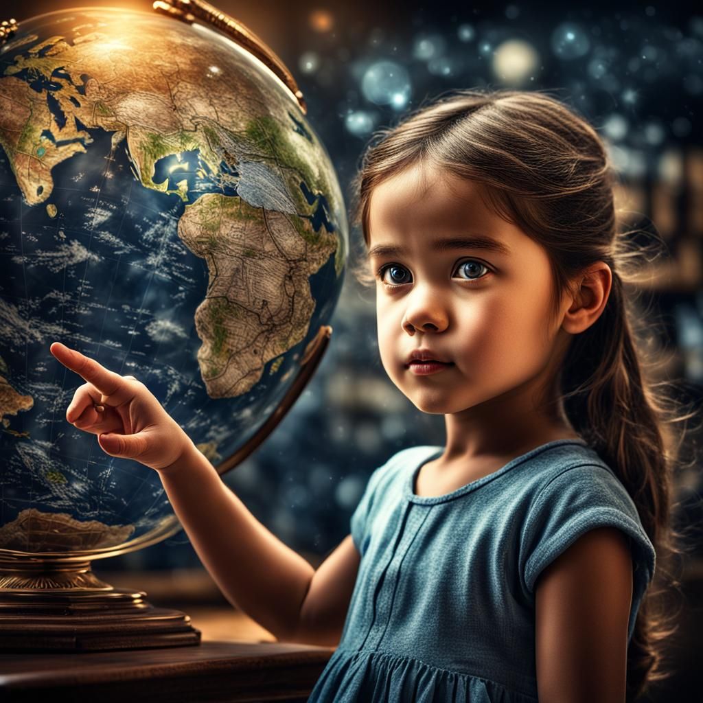 Beautiful Intelligent Girl with World at Fingertips