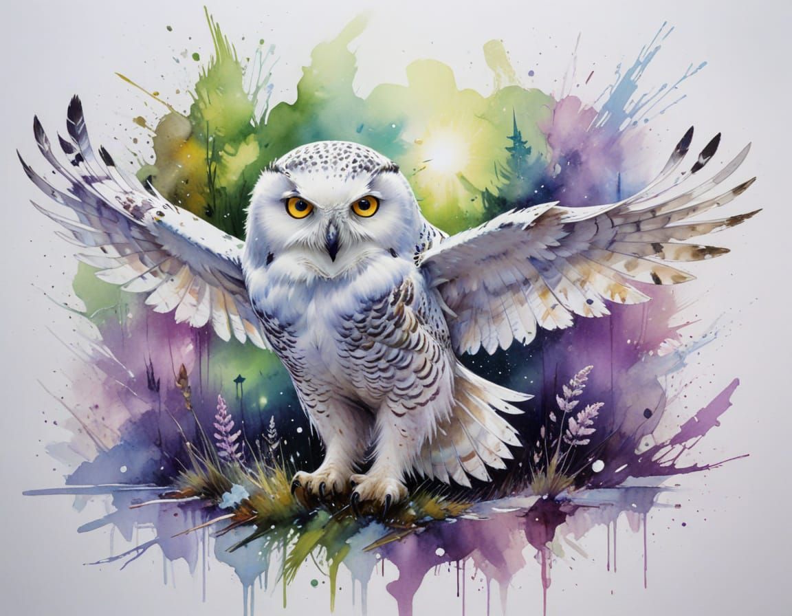 Snowy Owl in Silent Flight Under Aurora Borealis