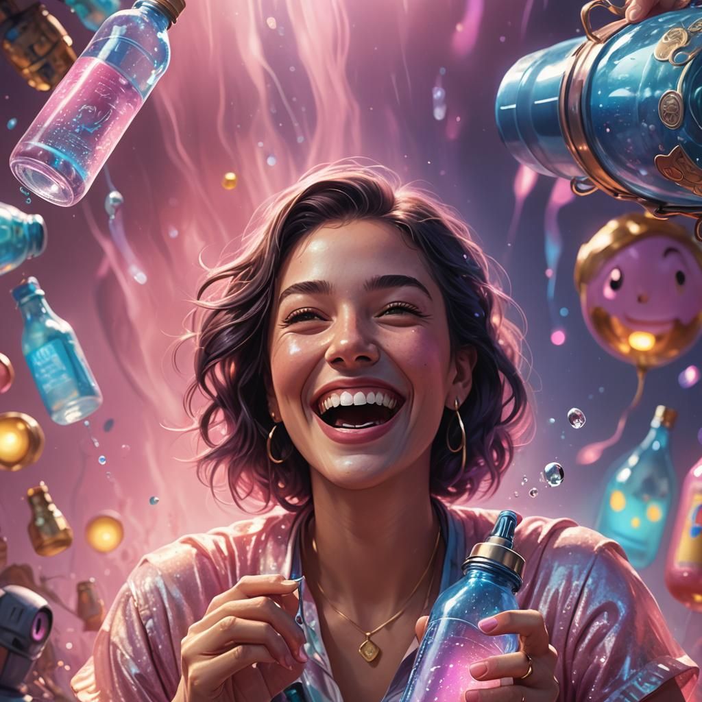 Woman Chats with Talking Fizzy Water: Surreal Concept Art