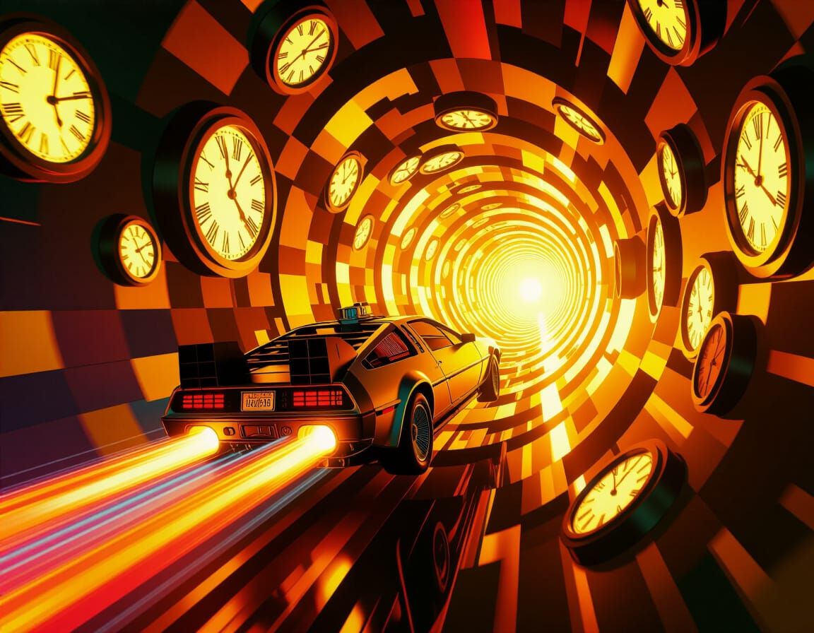 Time Machine Emerges from Swirling Corridor