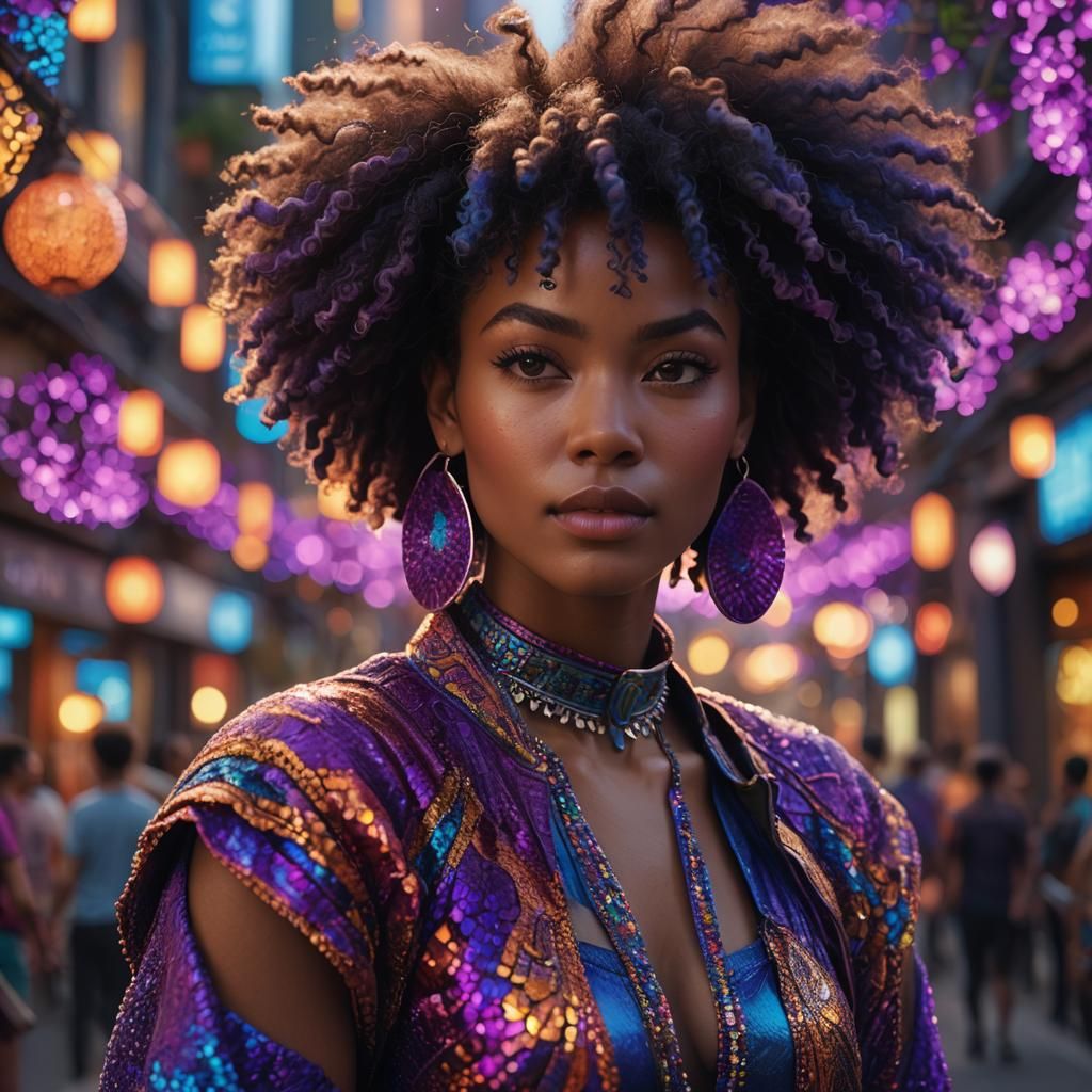 Girl with Afro in Vivid Steampunk Digital Art