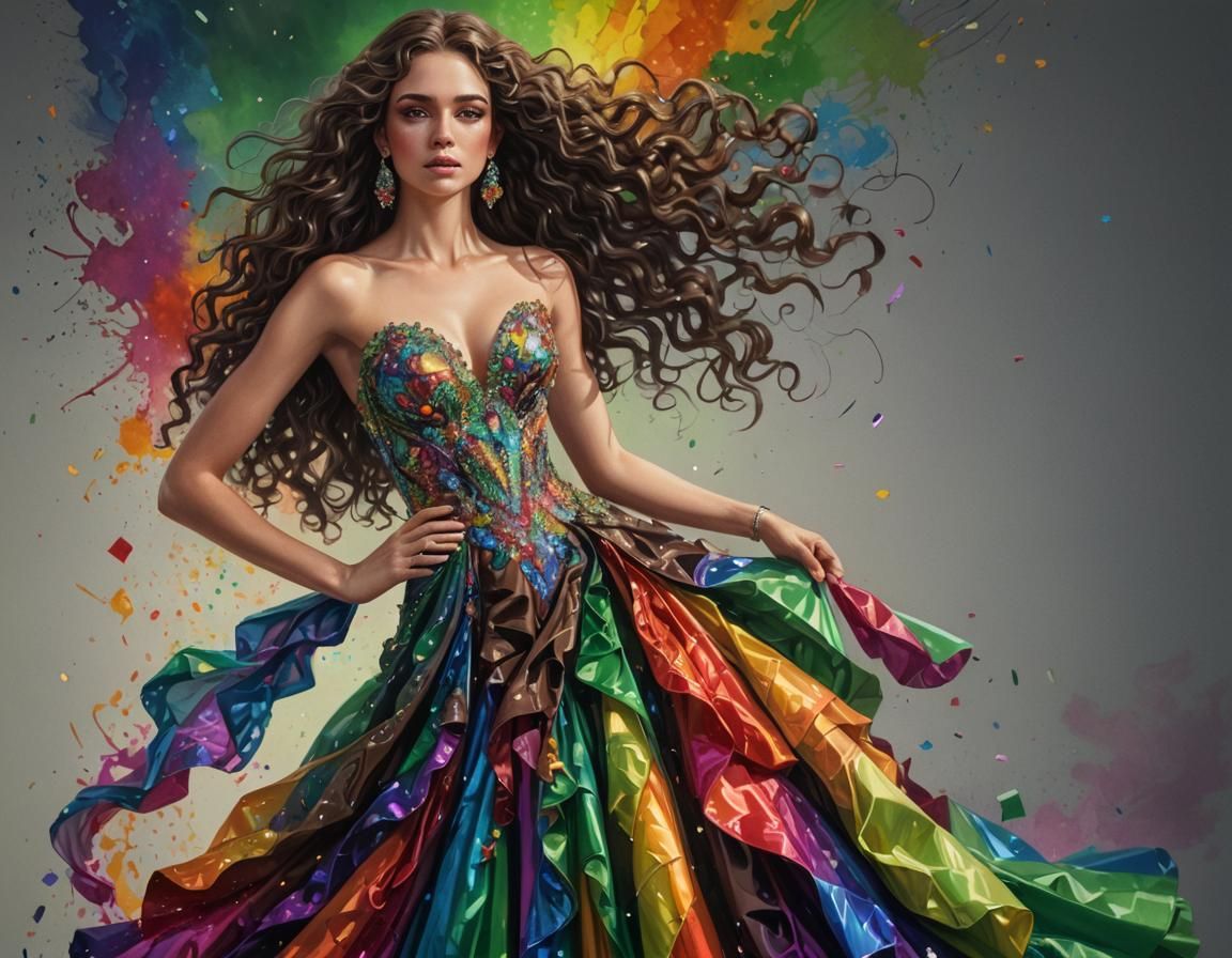Woman with Rainbow Jewels in Hyperrealistic Style