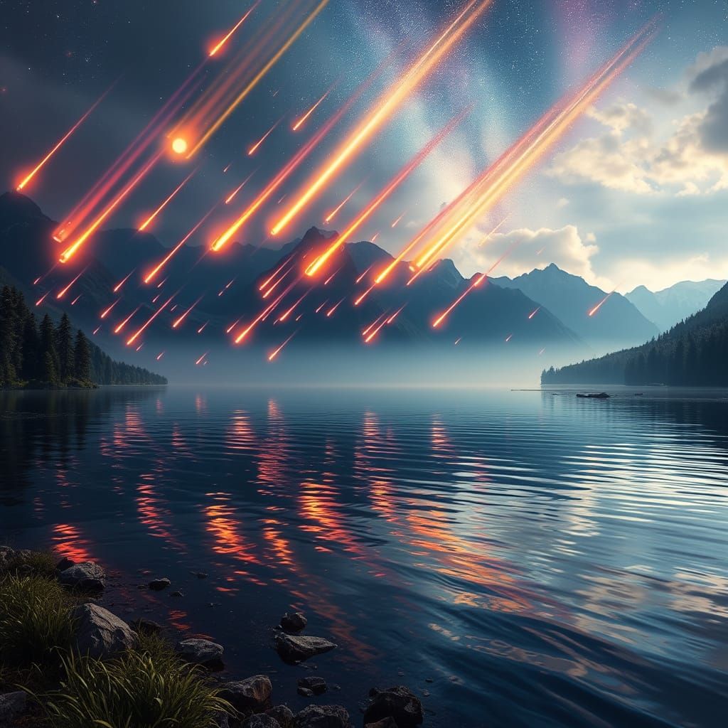 Majestic Lake Scene with Celestial Spectacle