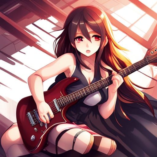 Anime Girl with Guitar in Manga Style