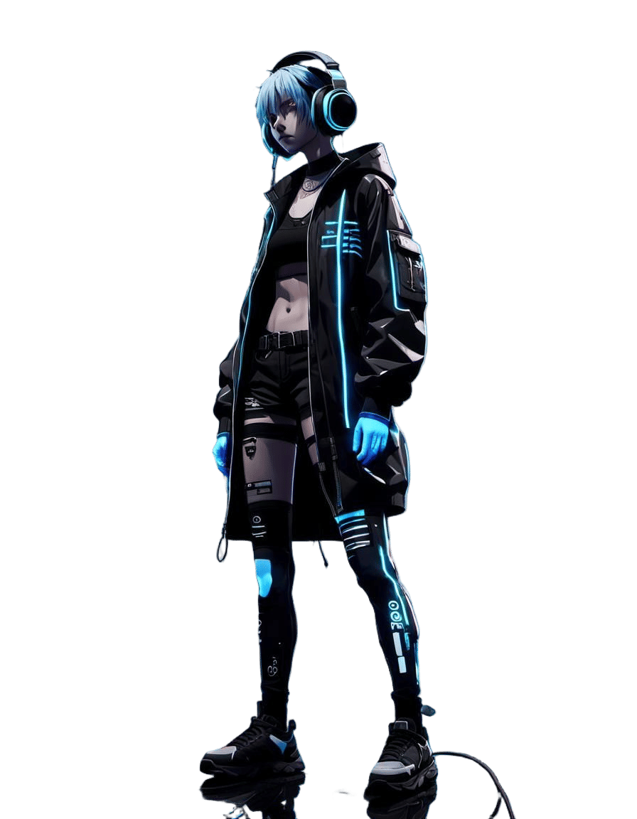 Goth Punk in Neo-Tokyo as Minimalist 3D Anime Art