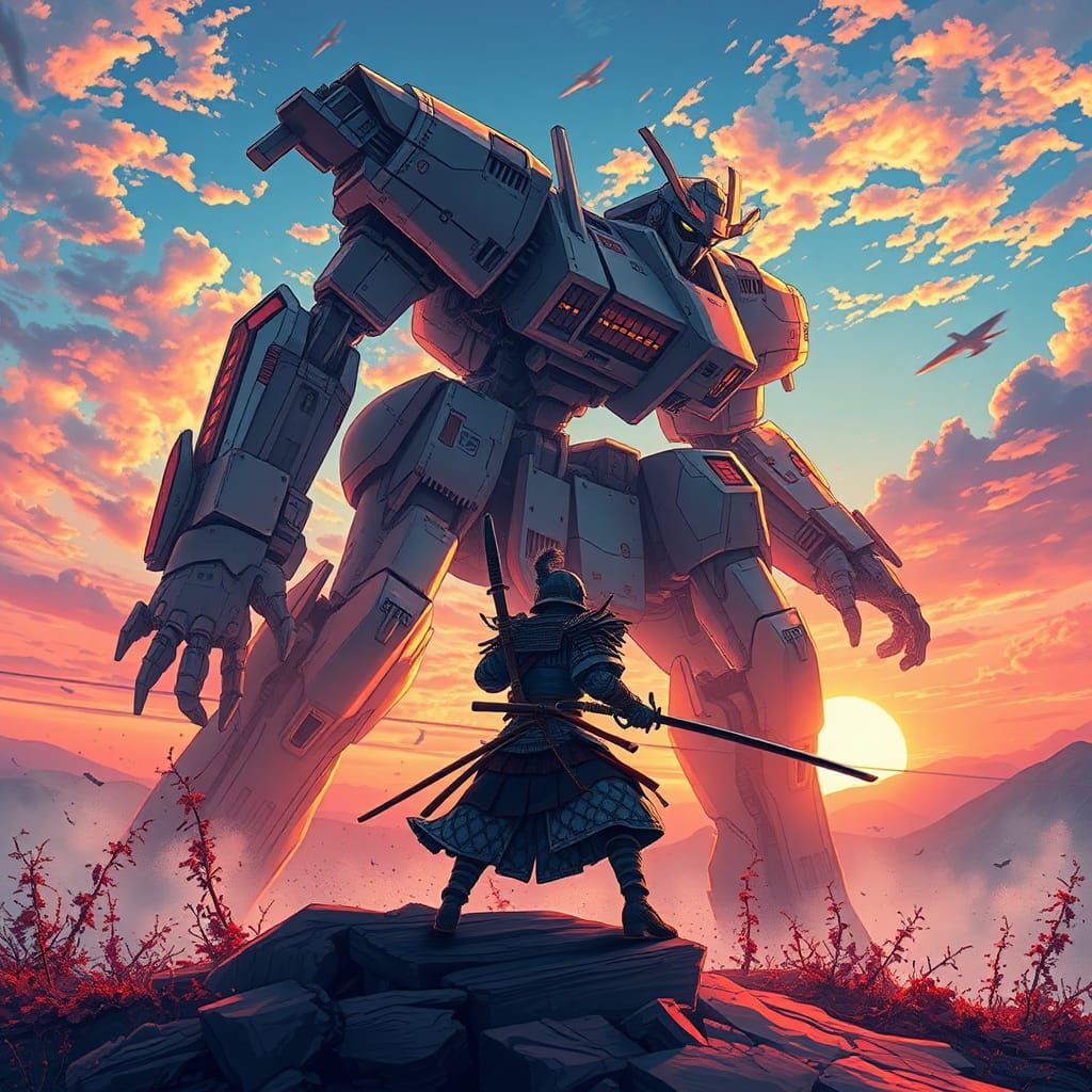Epic Mecha Duel in Japan: Samurai vs Robot