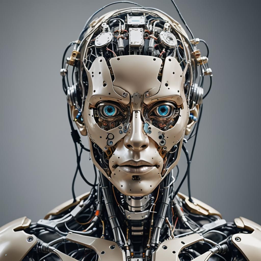 Detailed Cyborg with Mechanical Implants, Fantasy Art