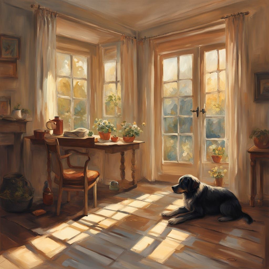 Dog Basks in Warm, Golden Light of an Impressionist Masterpi...