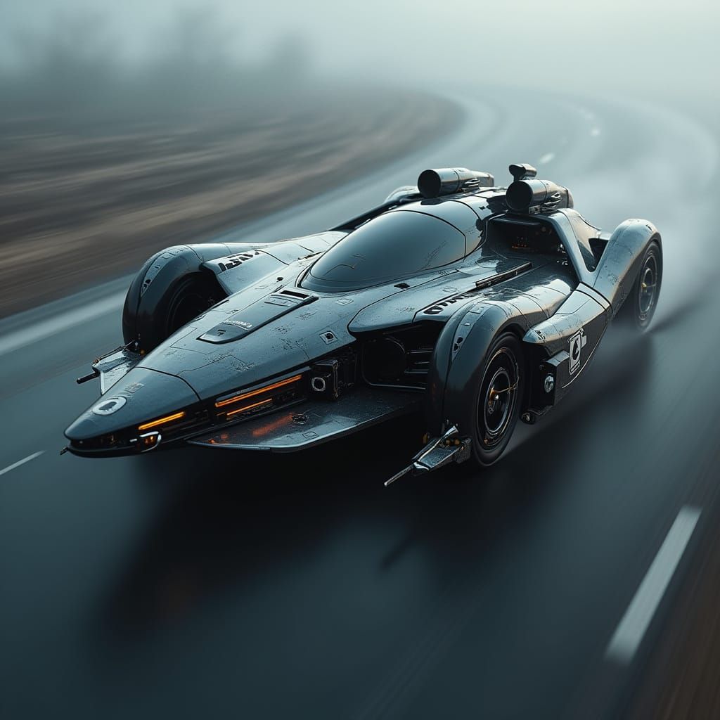 Futuristic Cyber-Flyer Hover-Speeder in Motion