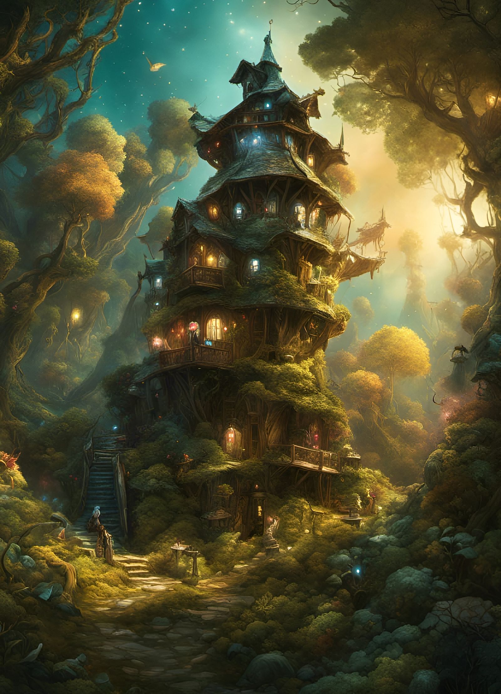 Enchanted Fairy Windmill in Glowing Forest