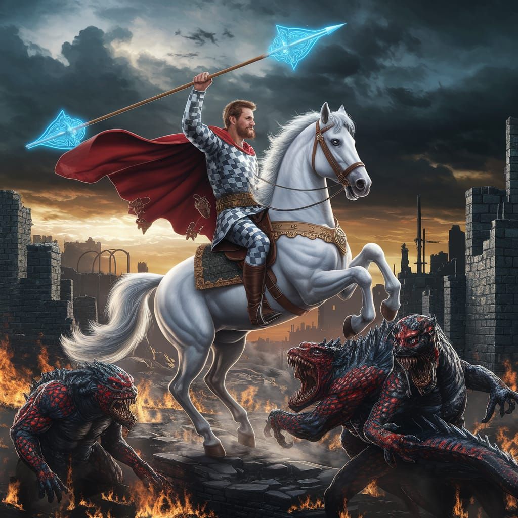 Epic Ukrainian Saint George Battles Zmey in Cyberpunk Fantas...