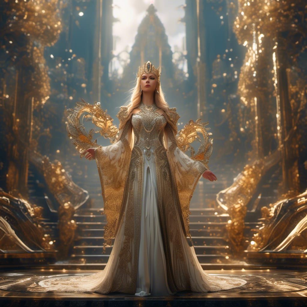 Elven Queen Portrait with Ornate Robe in Hyperreal Style