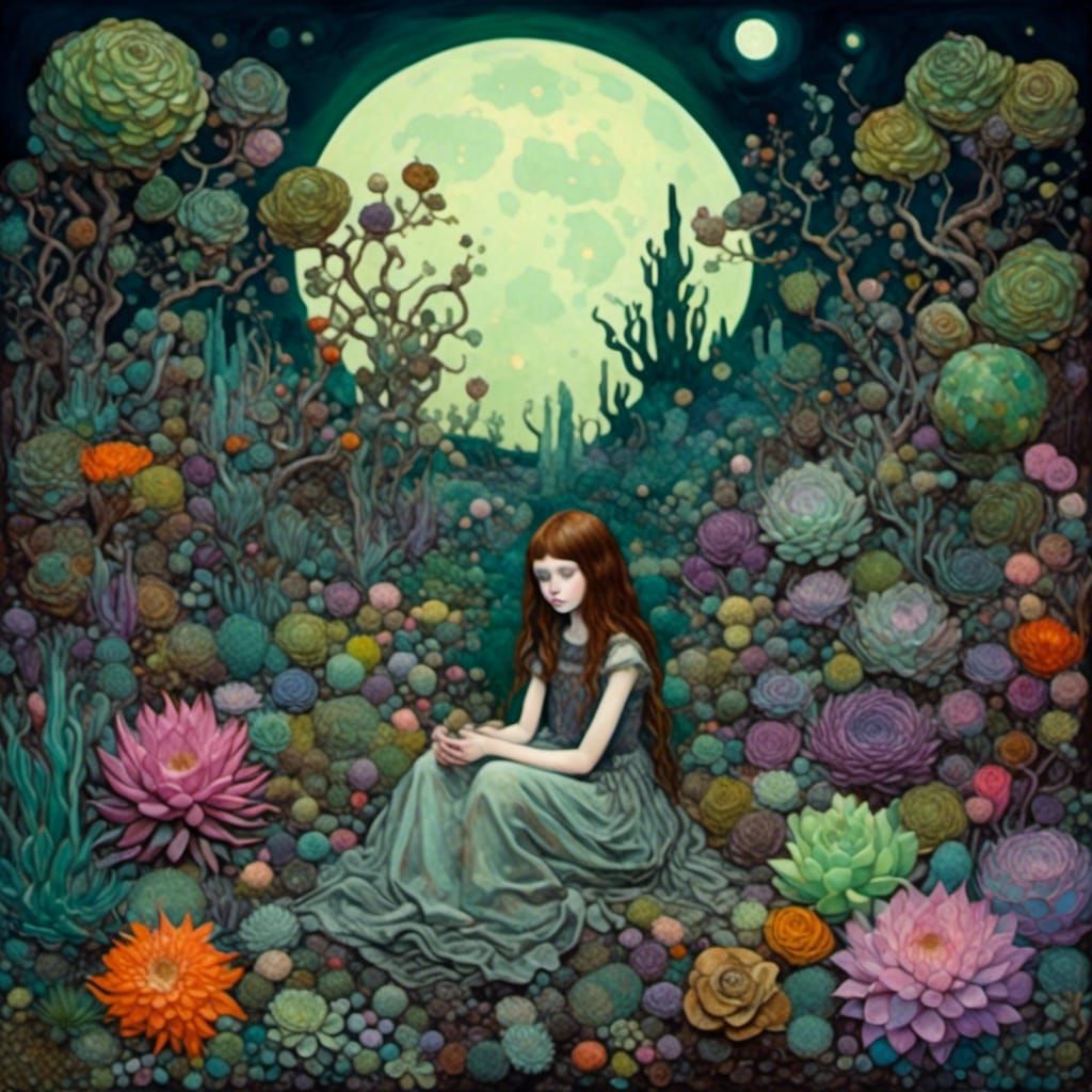 Ethereal Succulent Garden Portrait in Klimt Style