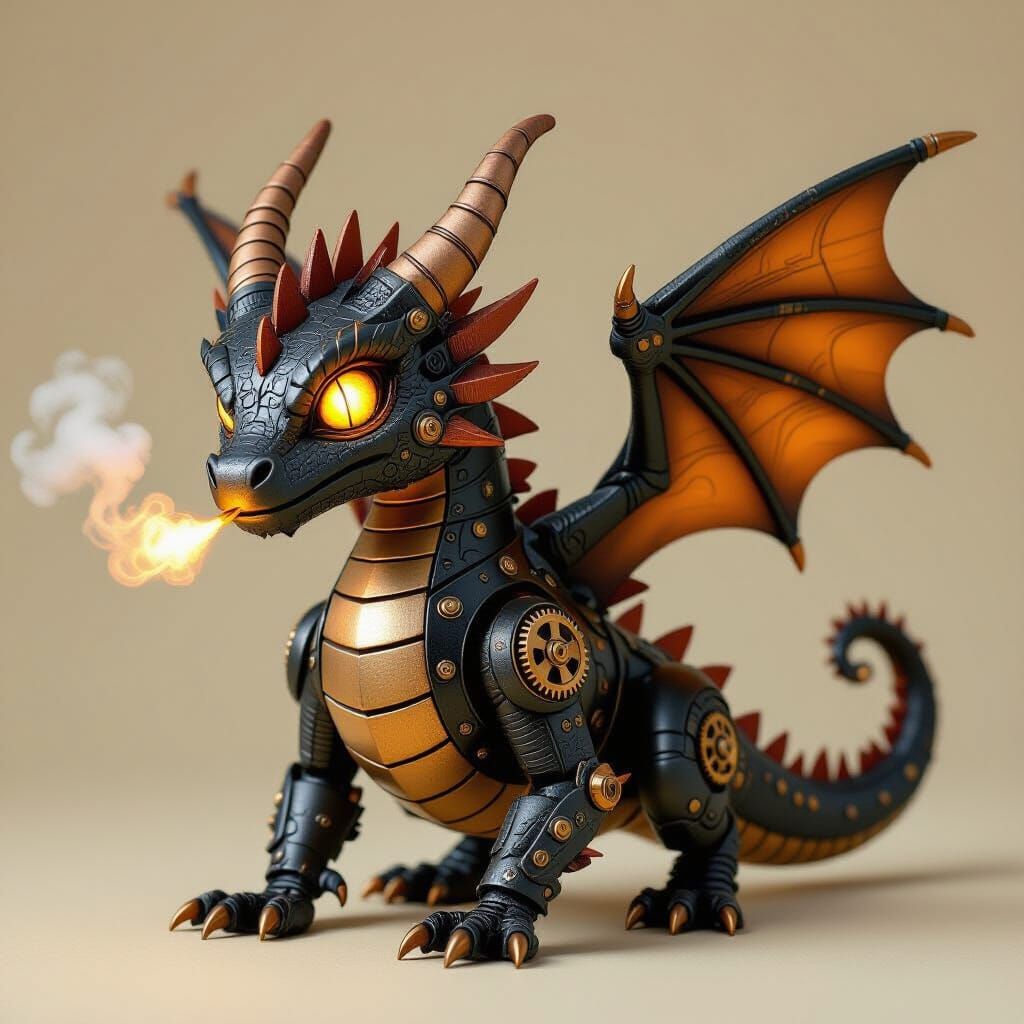 Clockwork Dragon with Amber Eyes in Steampunk Style