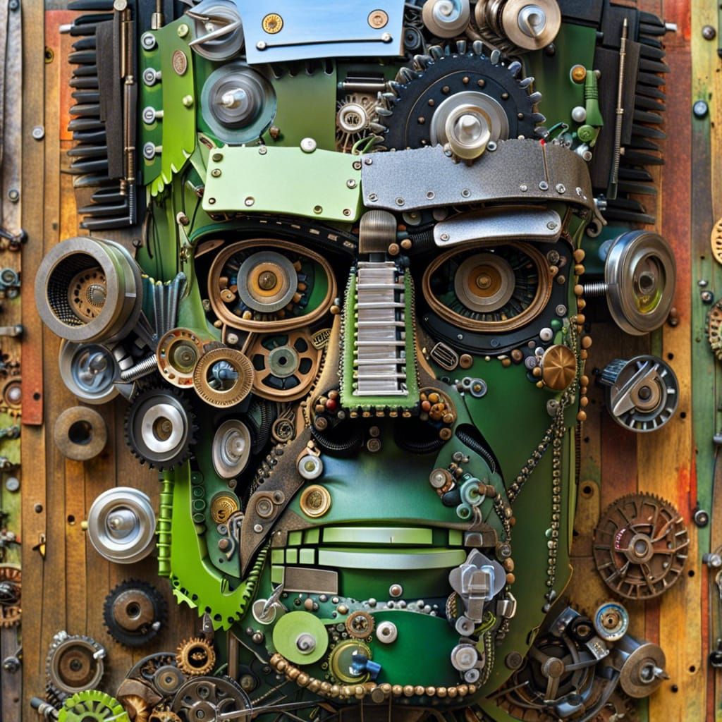 Frankenstein's Monster Portrait Made of Recycled Trash