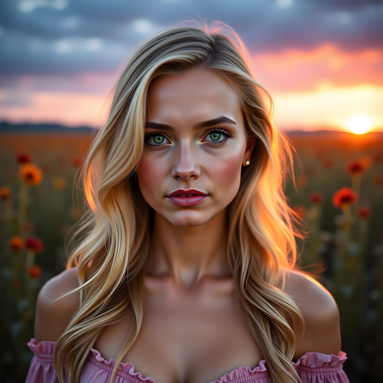 Woman with Golden Glow in Twilight Hues