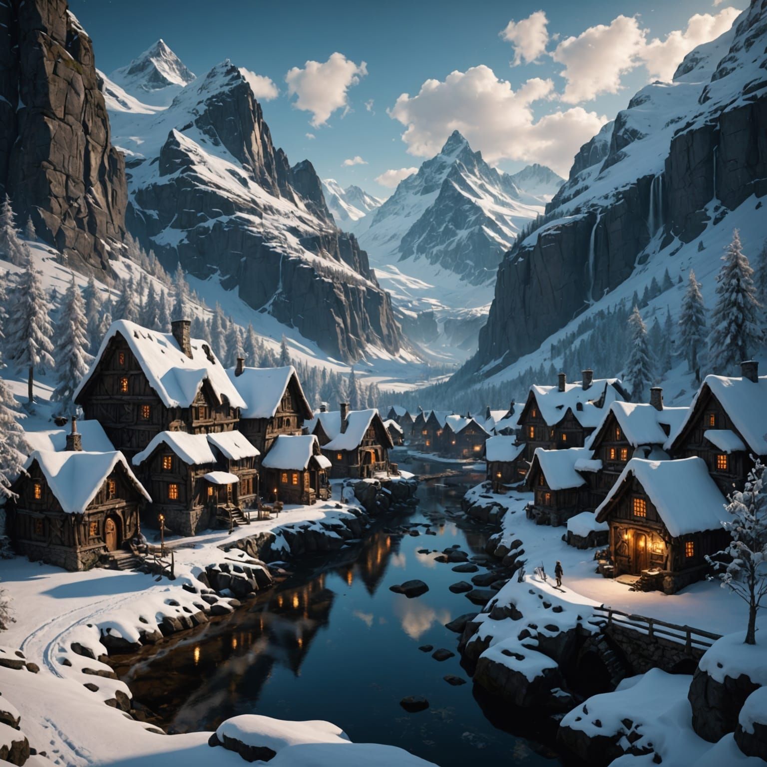 Black Eight-Legged Horse in Snow, Detailed Matte Painting