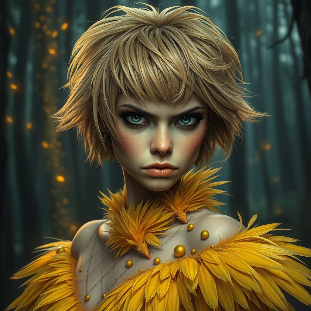 Grumpy Woman Dancing in Surreal Dreamlike Forest