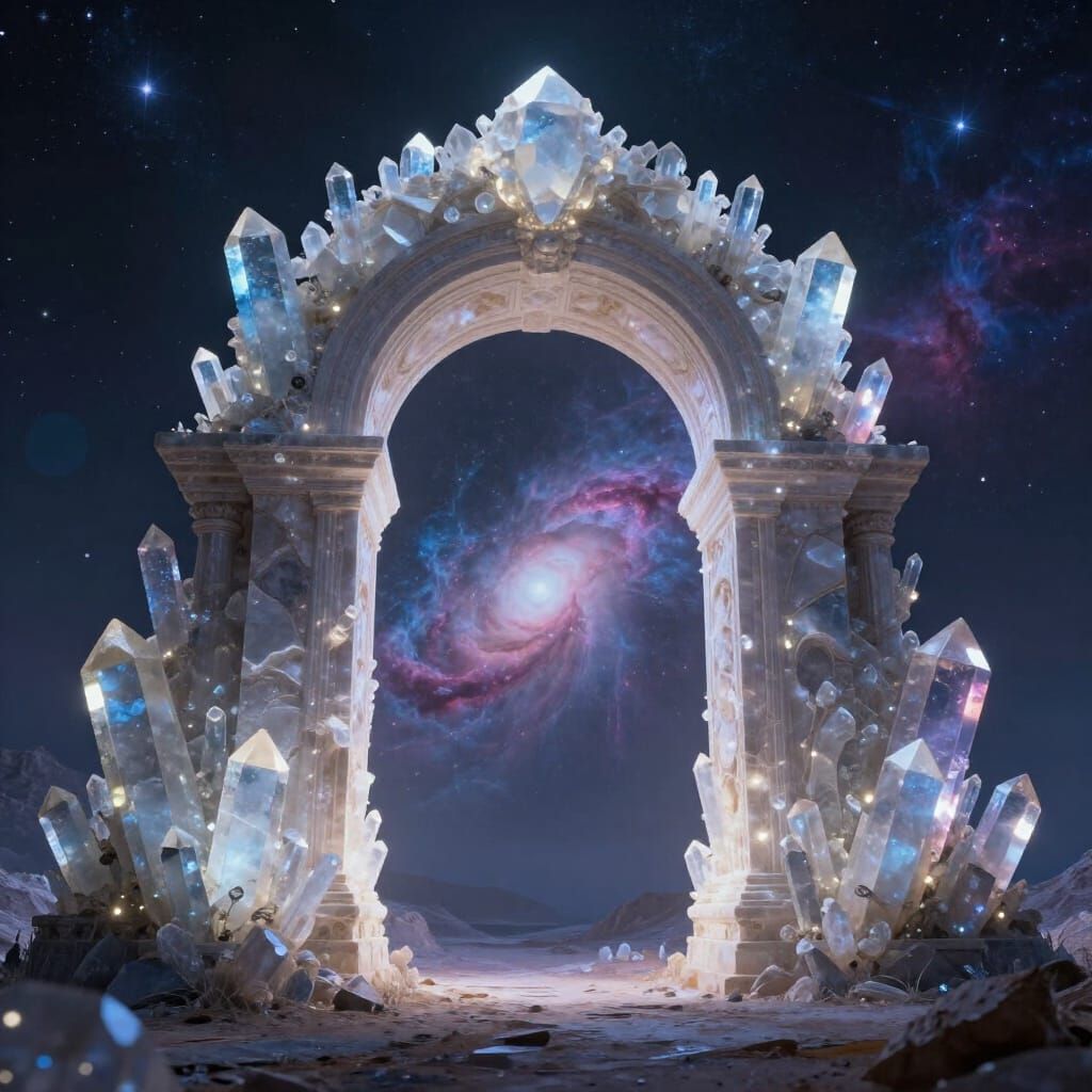 Crystal Archway Portal to Nebula in Magical Realism Style