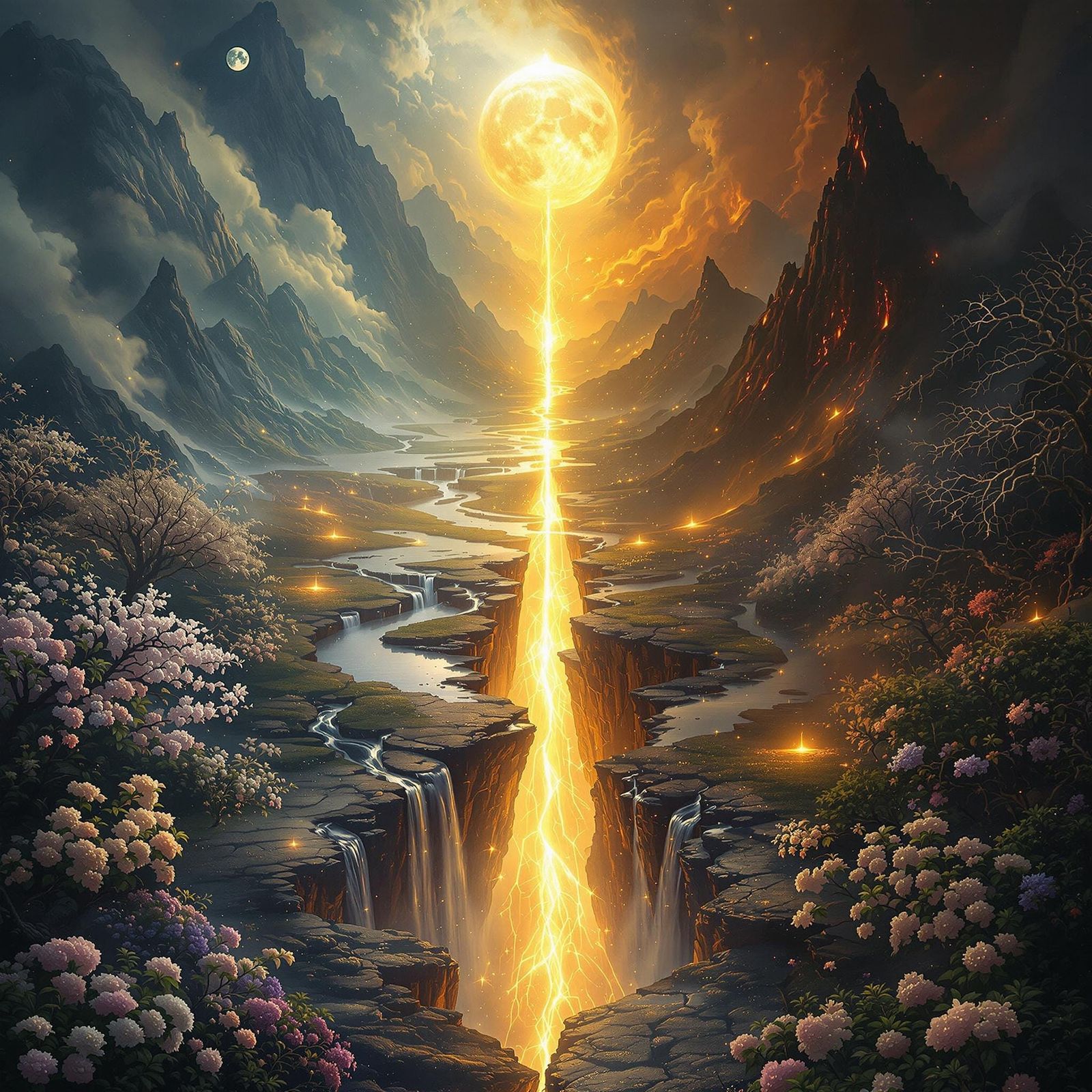 Dazzling Harmony of Light and Darkness in a Fantastical Land...