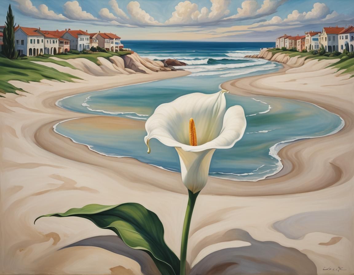 Calla Lily on Sandy Shore as Oil Painting