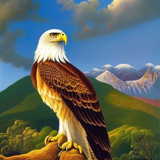 Majestic Eagle in Surrealist Bird Watching Scene