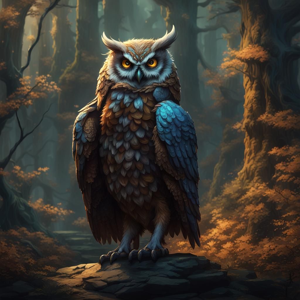 Detailed Owlfolk Matte Painting in DND Style