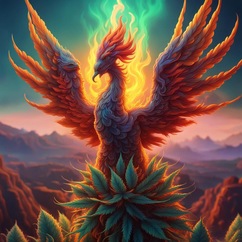 Phoenix Carries Vaporizing Cannabis Bud in Matte Painting