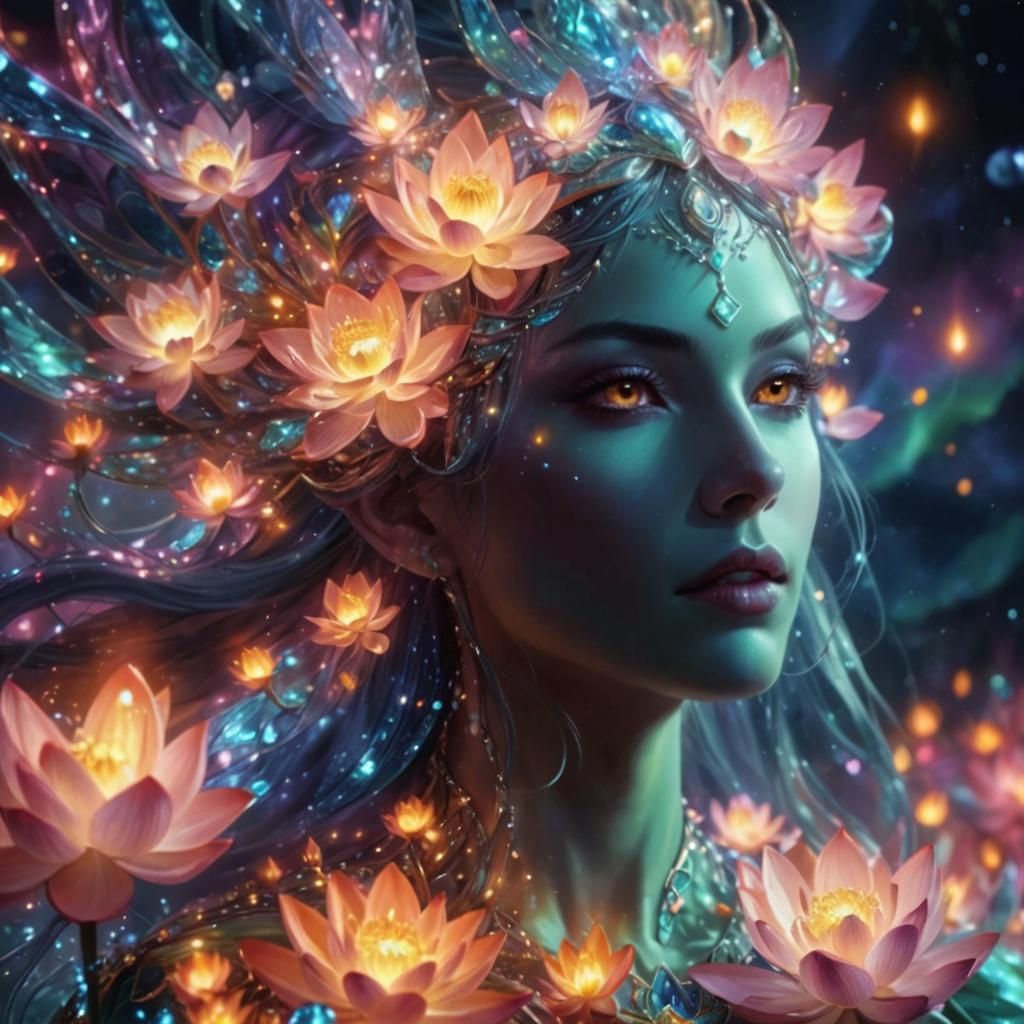 Elven Goddess of Beauty with Lotus Flowers