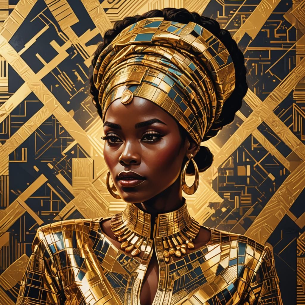 Golden African Woman in Pop Art Bauhaus Style