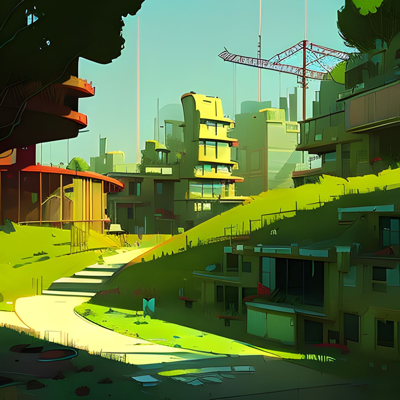 Futuristic Terraced Garden Cities: Digital Illustration