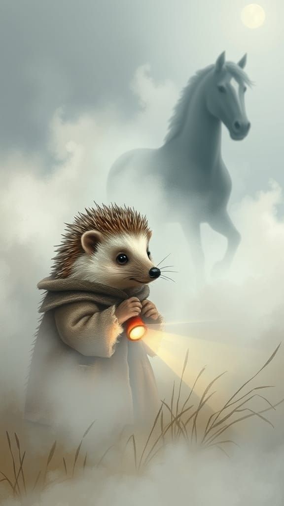 Mystical Hedgehog in Whimsical Watercolor Fog