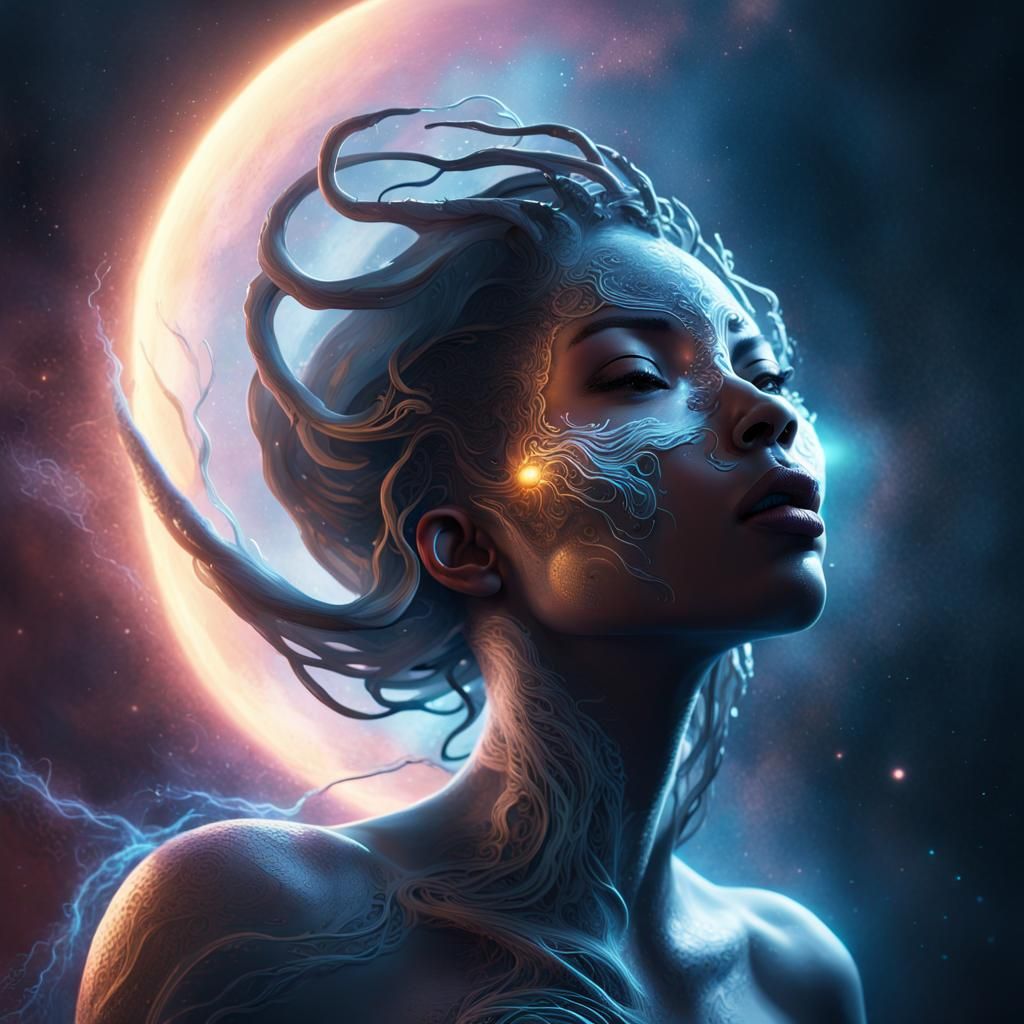 Hyperrealistic Entity Swallowing the Moon in Deep Space