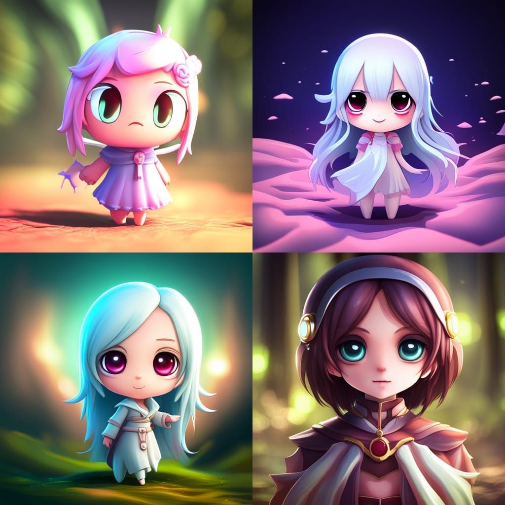 Cute Kawaii Chibi Ghost with Blush, Detailed Art