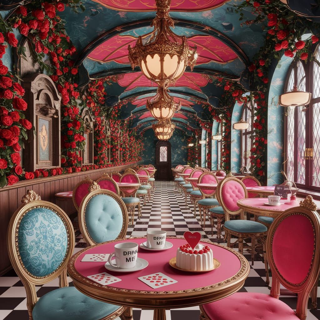 Magical Wonderland Cafe With Funky Furniture and Floating Ob...