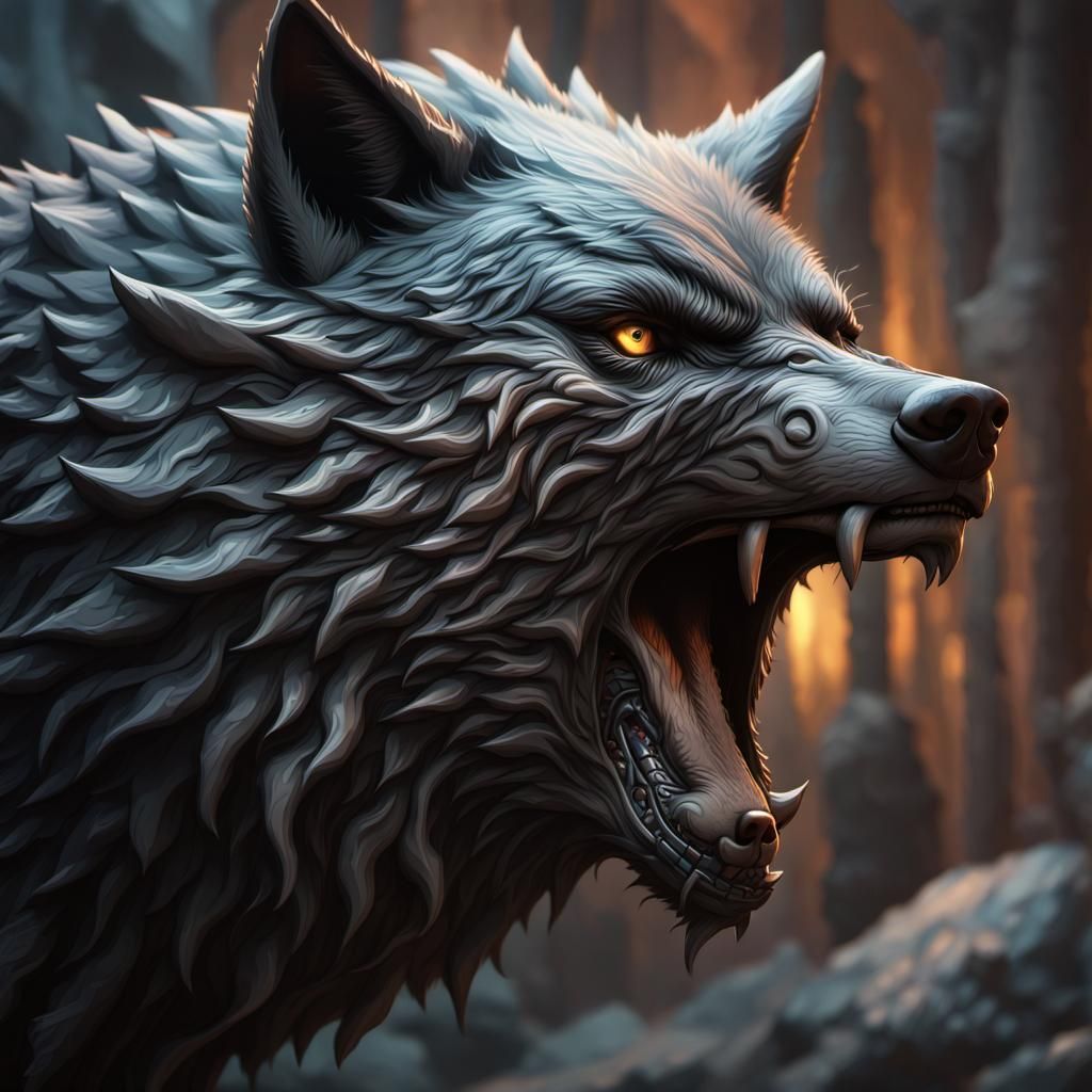 Black Wolf Shield: Hyperrealistic Dark Fantasy Concept Art