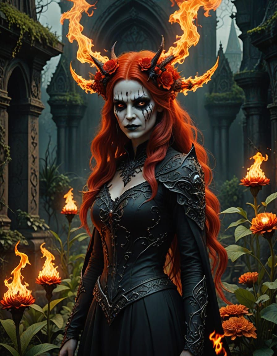 Gothic Hell Garden Enchantress in Fiery Bloom