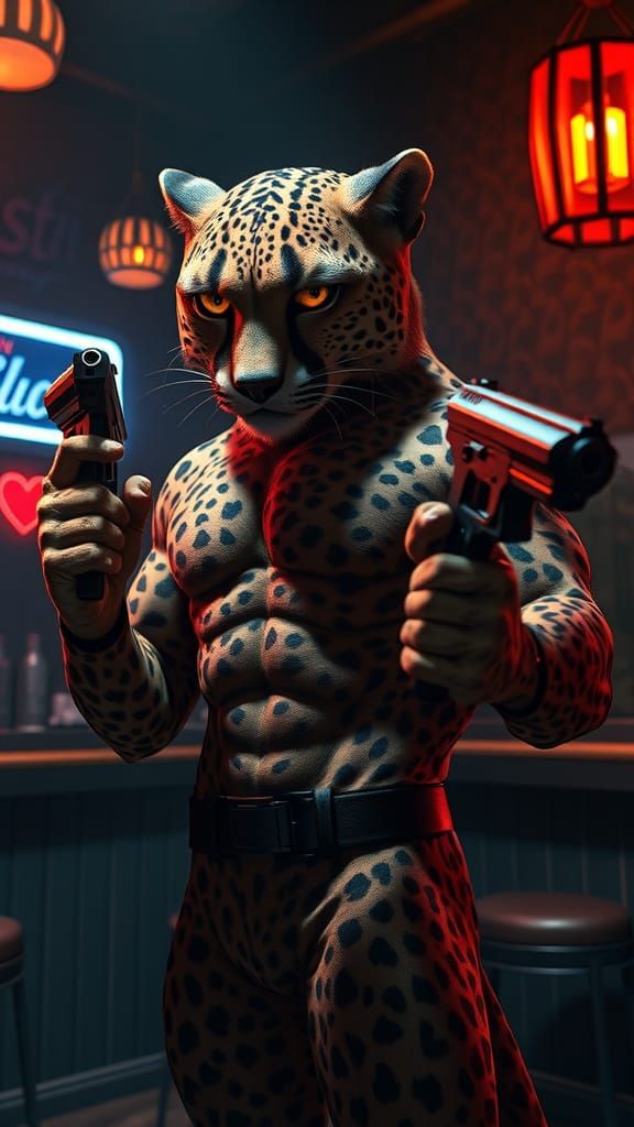 Cheetah Gangster in Smoky Nightclub, Photorealistic 8k